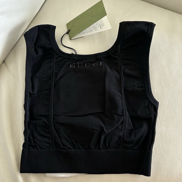 NWT GUCCI - Jersey Top Black Logo Sz L 100% Authentic - Picture 5 of 7